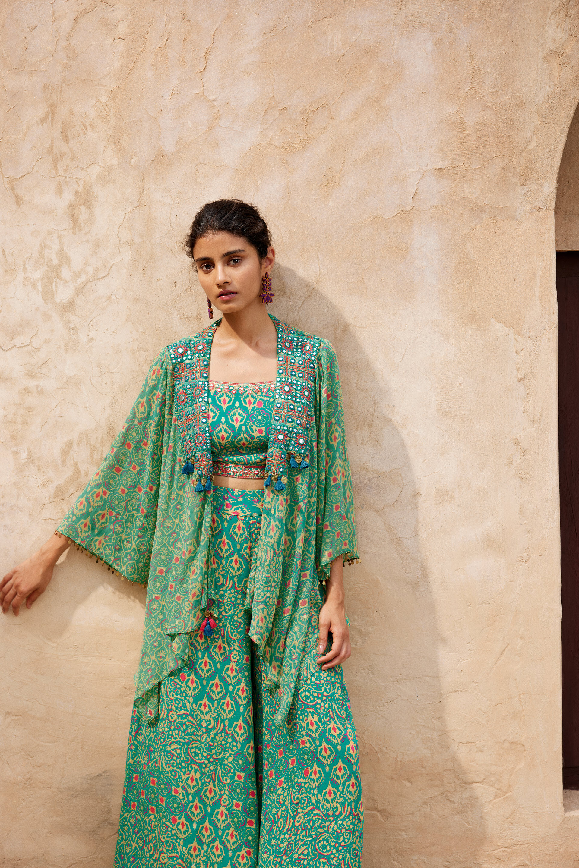 Teal Festive Crop Top Co-ord, Teal, image 4